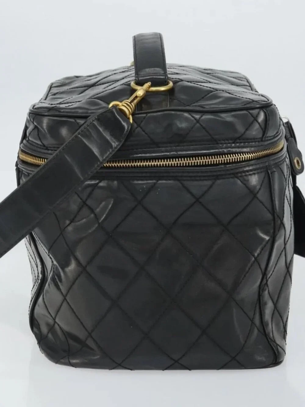 CHANEL Vanity Hand Bag Patent leather 2way Black CC